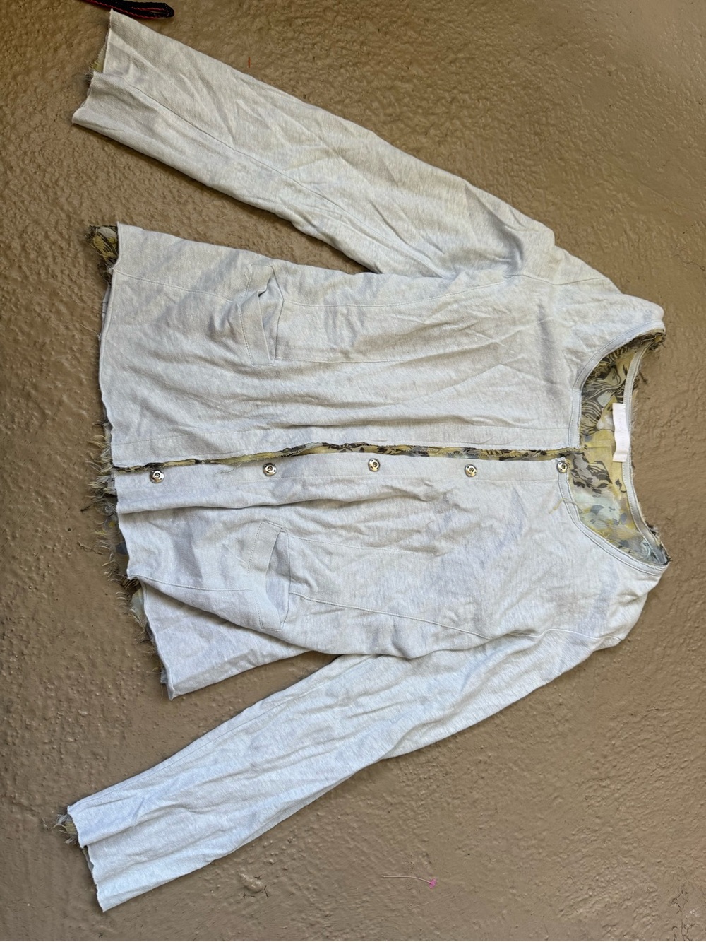 NICOLE FARHI Light Gray Cardigan with Floral Trim Detail